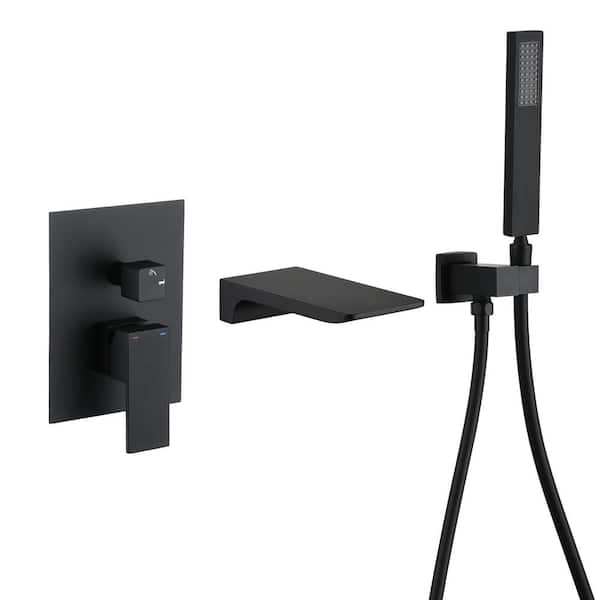 Dimakai Single-Handle 1-Spray Settings Wall Mounted Roman Tub Faucet with Hand Shower in Black