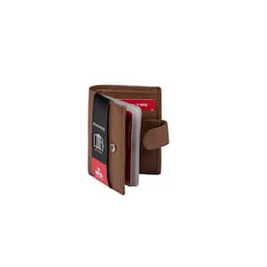 Tan RFID Blocking Leather Card Holder with Tab Closure in Gift Box