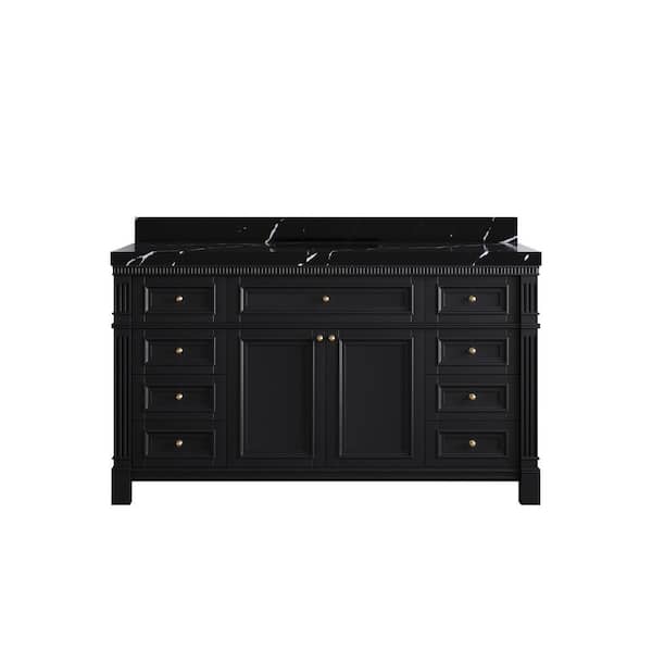 Willow Collections Paris 60 in. W x 22 in. D x 36 in. H Single Sink Bath Vanity in Black with 2 in. Calacatta Black Top