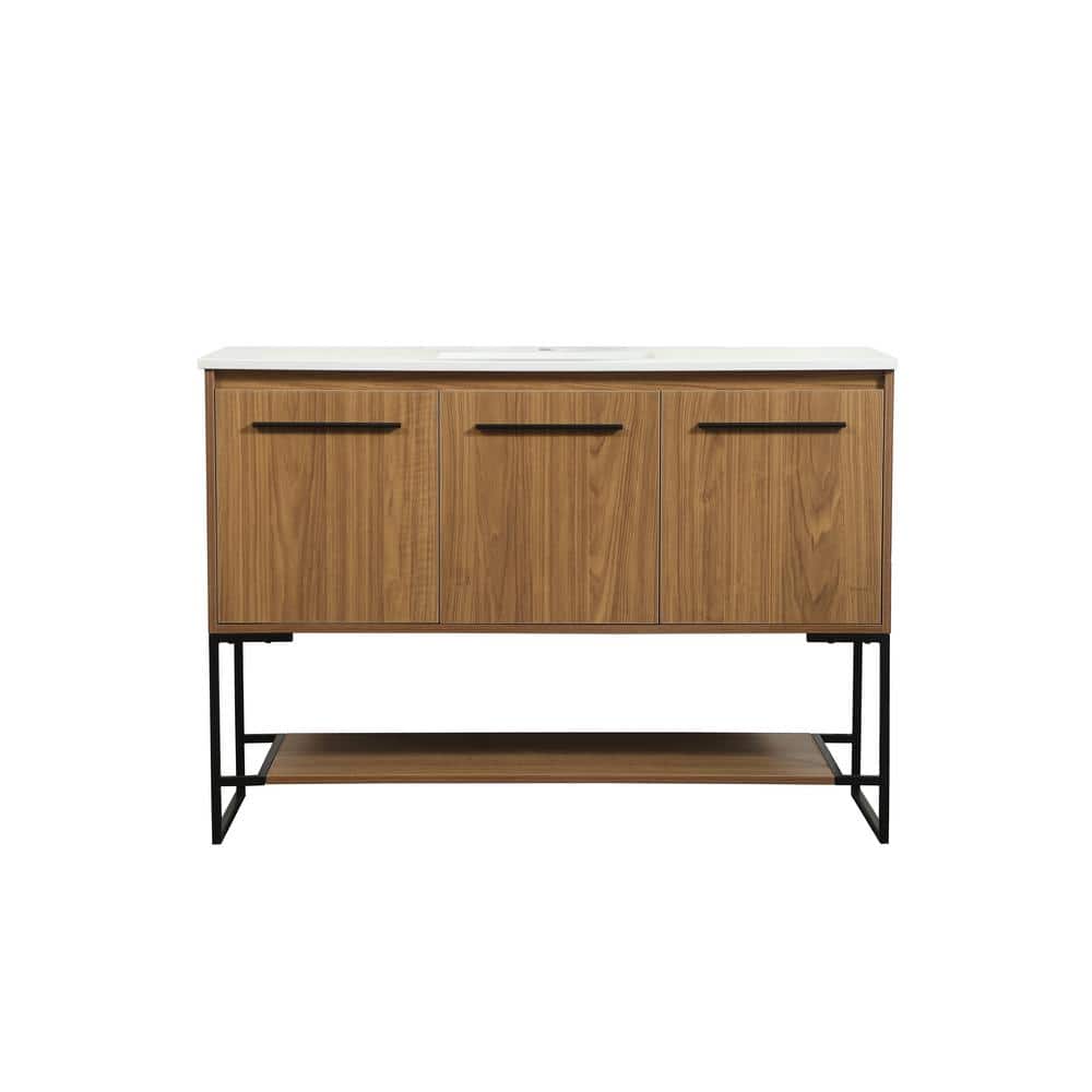 Simply Living 48 in. Single Bathroom Vanity in Walnut Brown with Engineered