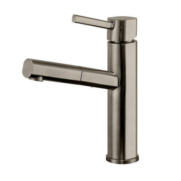 Whitehaus Collection Waterhaus Single-Handle Pull-Out Sprayer Kitchen Faucet in Brushed Stainless Steel