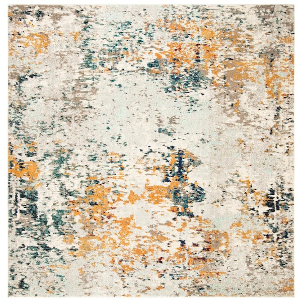 SAFAVIEH Madison Gray/Beige 12 ft. x 12 ft. Geometric Abstract Square Area Rug