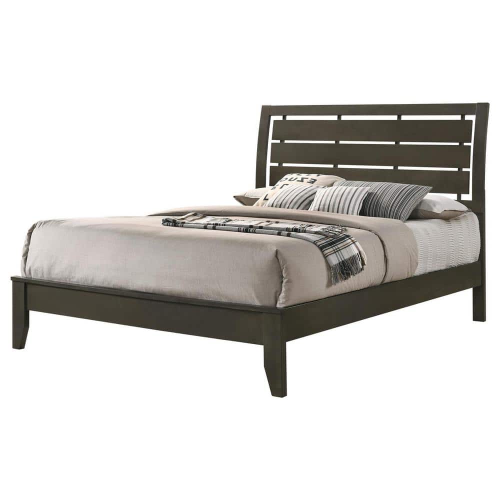 Gray Upholstered Queen Panel Bed with Tufted Headboard