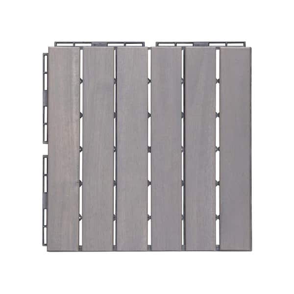 Siavonce Interlocking Deck Tiles Striped Pattern, 12 in.  x 12 in.  Square Acacia Wood Outdoor Flooring in Light Gray (30-Pack