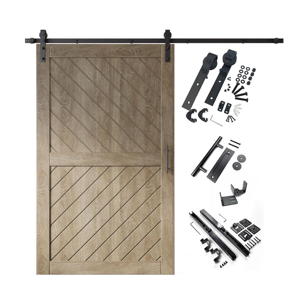 XT4 48 in. x 80 in. C-Panel Classic Gray Slanted Stripe Design Solid Pine Wood Sliding Barn Door with Hardware Kit price history on PriceWatchPro