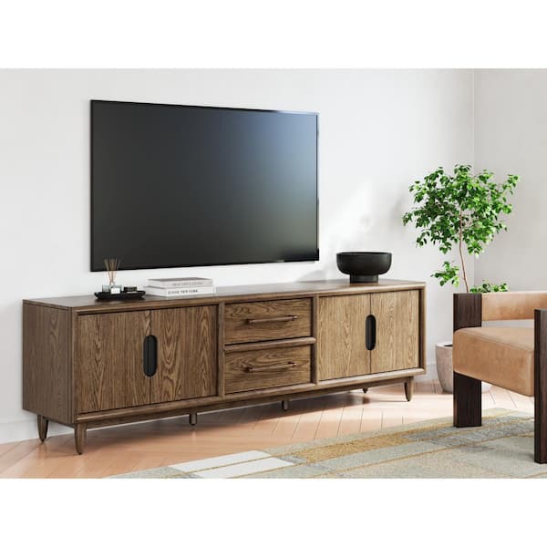 Roanhowe Brown TV Stand Fits TV's up to 98 in. with Adjustable Shelves and Drawers