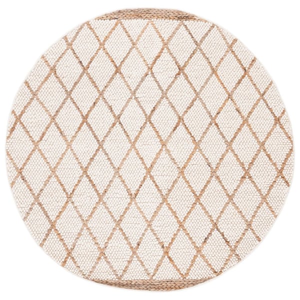 Natura 6 ft. x 6 ft. Ivory/Natural Diamond Border Round Area Rug