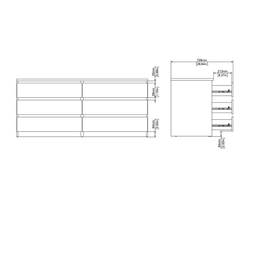 Sleek White High Gloss 6-Drawer Modern Double Dresser