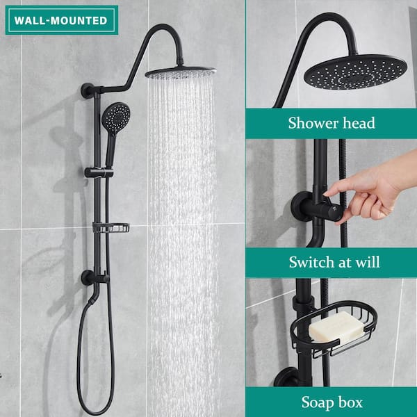 1-Spray 7.85 in. Single Wall Mount Fixed Rain Shower Head in Black 1-Spray 7.85 in. Single Wall Mount Fixed Rain Shower Head in Black