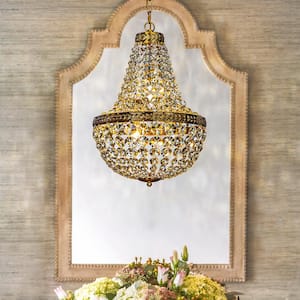 13.8 in. 4-Lights Unique/Statement Glam Antique Gold Empire Chandelier with Crystal