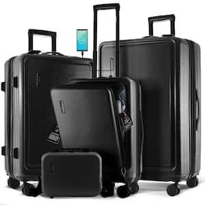 4-Piece Black Nested Hard Luggage Set Expandable Spinner Suitcase Carry-On Weekender Exterior USB port TSA Compliant