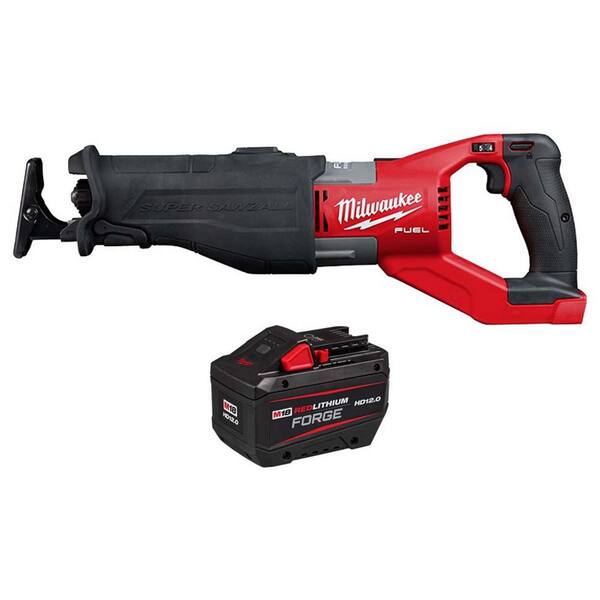 Milwaukee M18 FUEL 18V Lith-Ion Brushless Cordless Super SAWZALL Reciprocating Saw with M18 REDLITHIUM FORGE HD 12.0 Ah Battery
