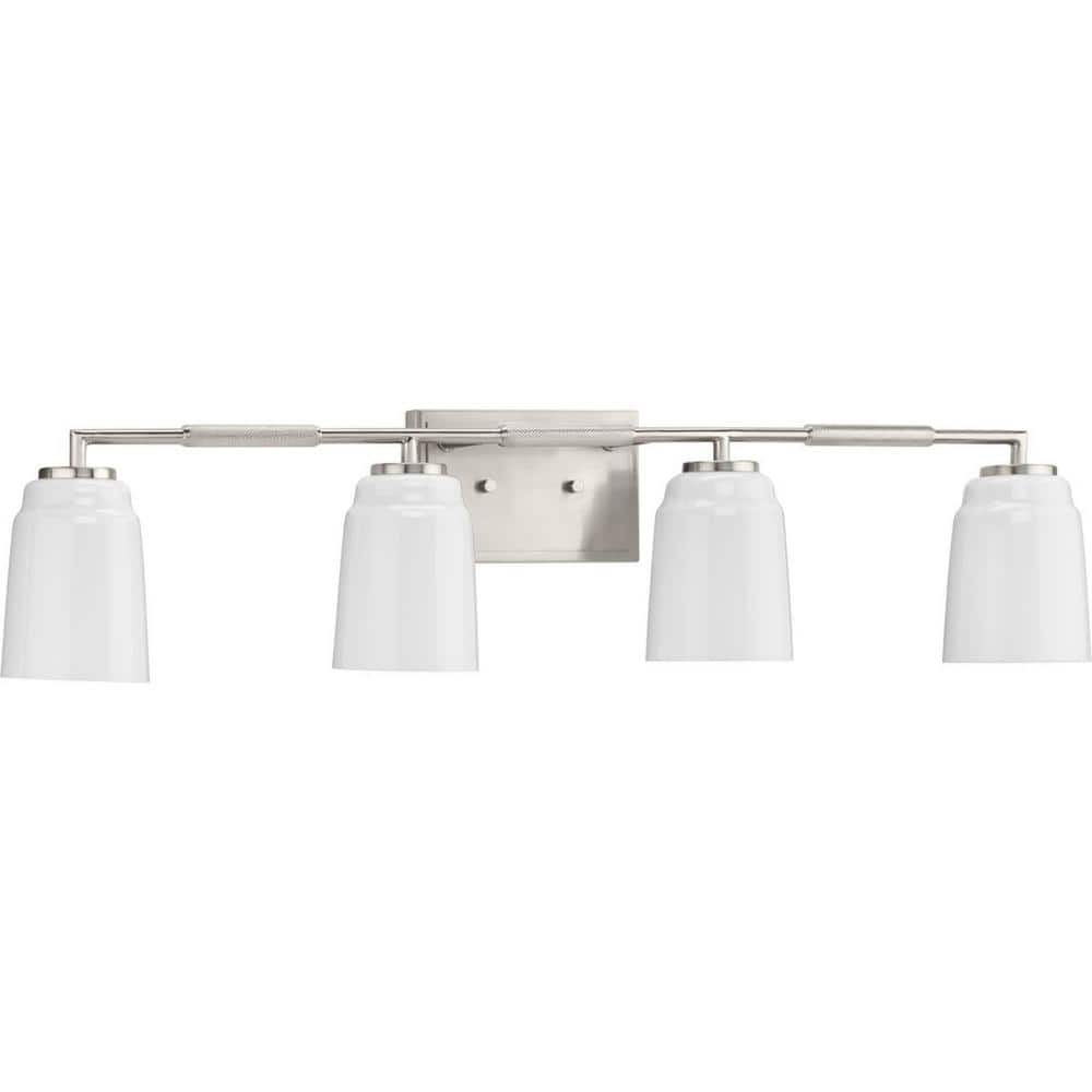 Brushed Nickel 4-Light Vanity with Opal Glass Shades