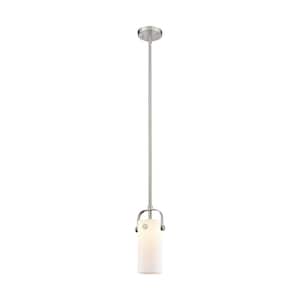 Pilaster II Cylinder 100-Watt 1 Light Satin Nickel Shaded Pendant Light with Frosted glass Frosted Glass Shade