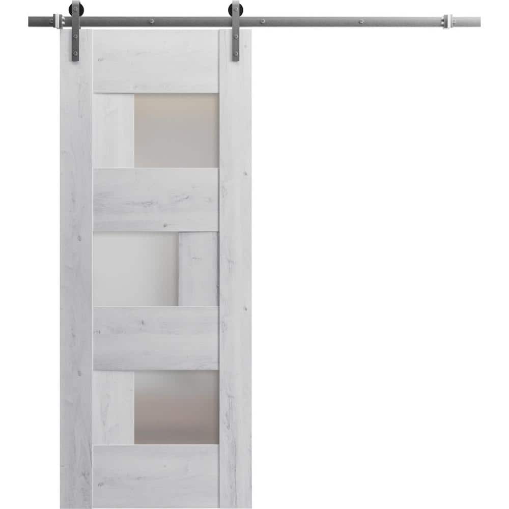Assembly Required 32 in. x 84 in. 1-Panel Frosted Glass Nordic White Wood Sliding Barn Door with Hardware Kit price history on PriceWatchPro