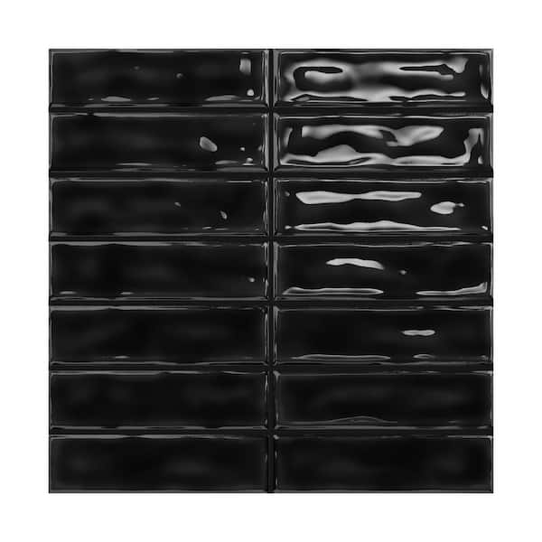Giorbello Spanish Lineas Ceramic 8 in. x 8 in. x 8mm Wall Tile Sample - Midnight Black
