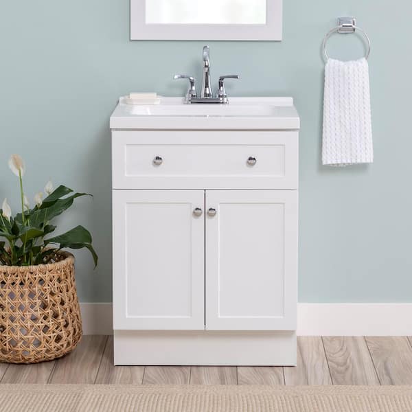 Glacier Bay Hartridge 25 in. Single Sink White Bath Vanity with White Cultured Marble Top (Assembled)