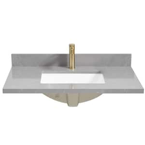 Malaga 37 in. W x 22 in. D Engineered Stone Composite White Rectangular Single Sink Vanity Top in Reticulated Gray