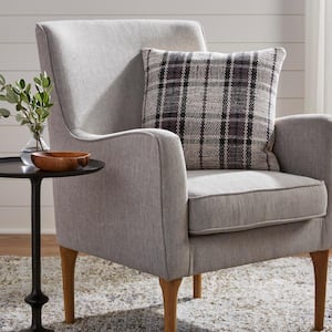 Charcoal Gray Plaid 18 in. x 18 in. Square Decorative Throw Pillow