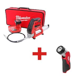 M12 12-Volt Lithium-Ion Cordless Grease Gun XC Kit with M12 12-Volt Battery Work Light