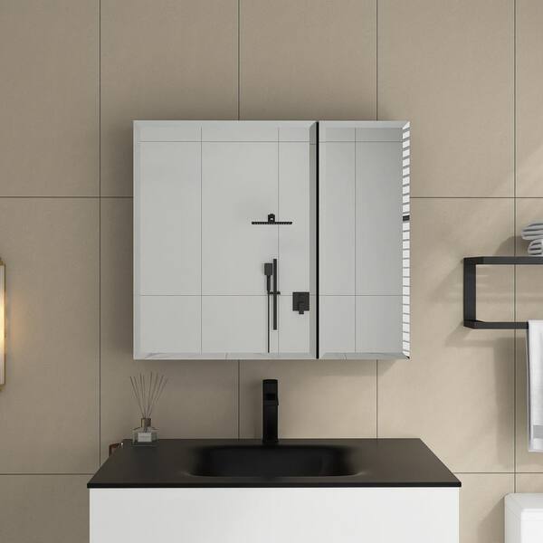 JimsMaison 30 in. W x 30 in. H Round Aluminum Framed Medicine Cabinet with Mirror