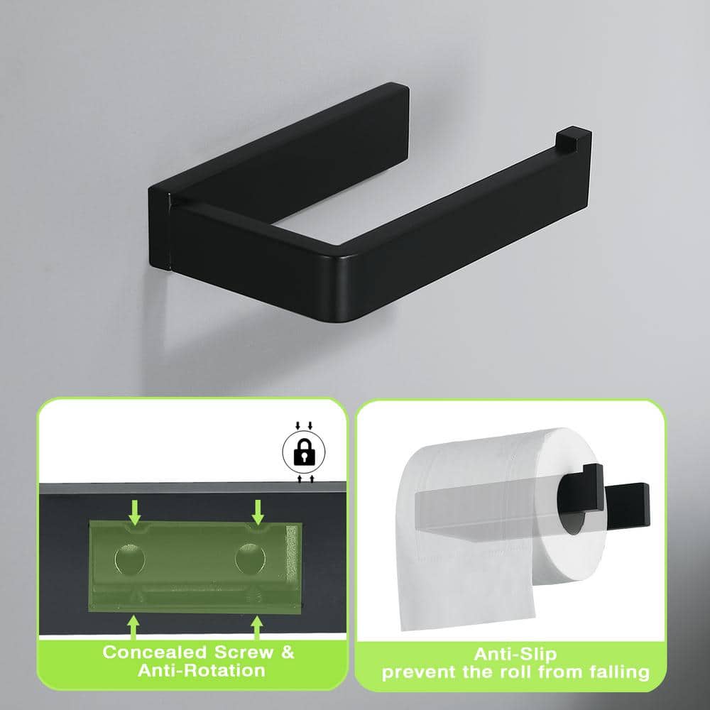 Matte Black Stainless Steel Wall-Mount Toilet Paper Holder