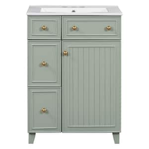 24 in. W x 18 in. D x 34 in. H Single Sink Freestanding Bath Vanity in Green with White Ceramic Top