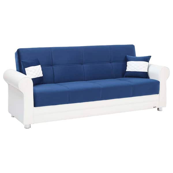 Ottomanson Eternal Collection Convertible 89 in. Blue Microfiber 3-Seater Twin Sleeper Sofa Bed with Storage