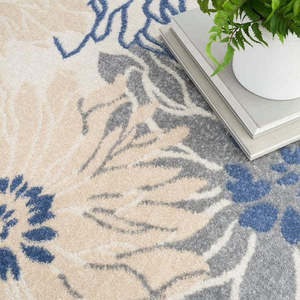 Contemporary Floral Blue 5' x 7' Indoor/Outdoor Area Rug