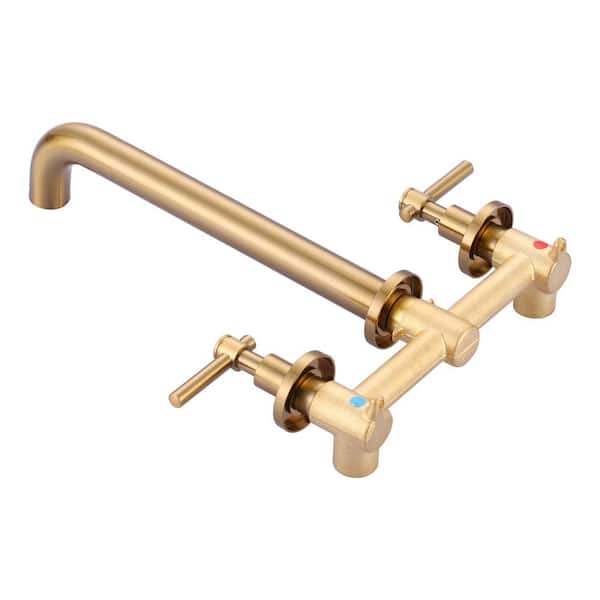 IVIGA 2-Handle Wall Mount Roman Tub Faucet with High Flow Rate and Long Spout in. Gold