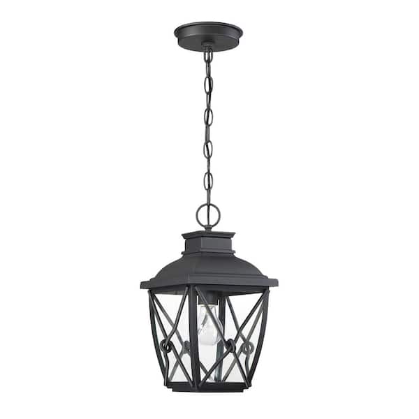 Designers Fountain Belmont 1-Light Black Outdoor Hanging Lantern with Clear Glass Shade