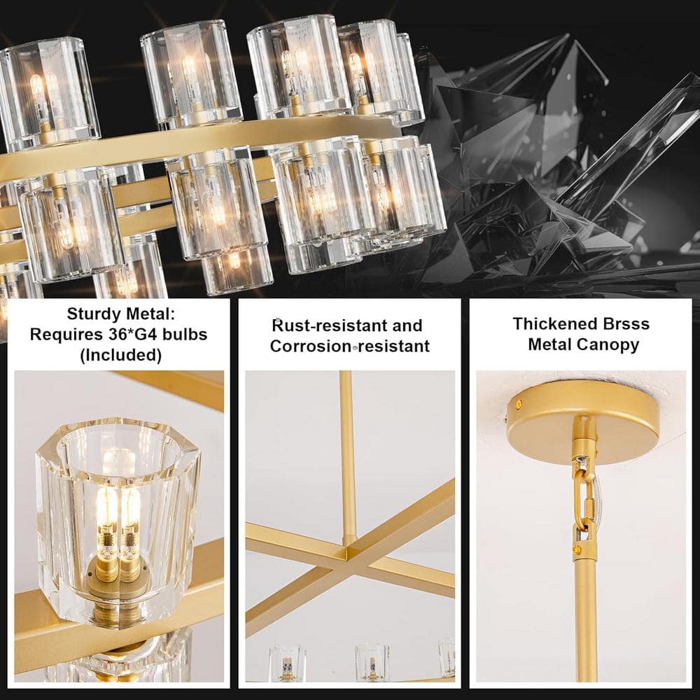 36-Light Gold Round Crystal Chandelier with LED Bulbs