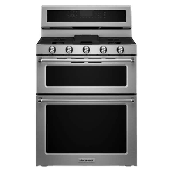 KitchenAid 6.7 cu. ft. Double Oven Dual Fuel Gas Range with Self-Cleaning Convection Oven in Stainless Steel