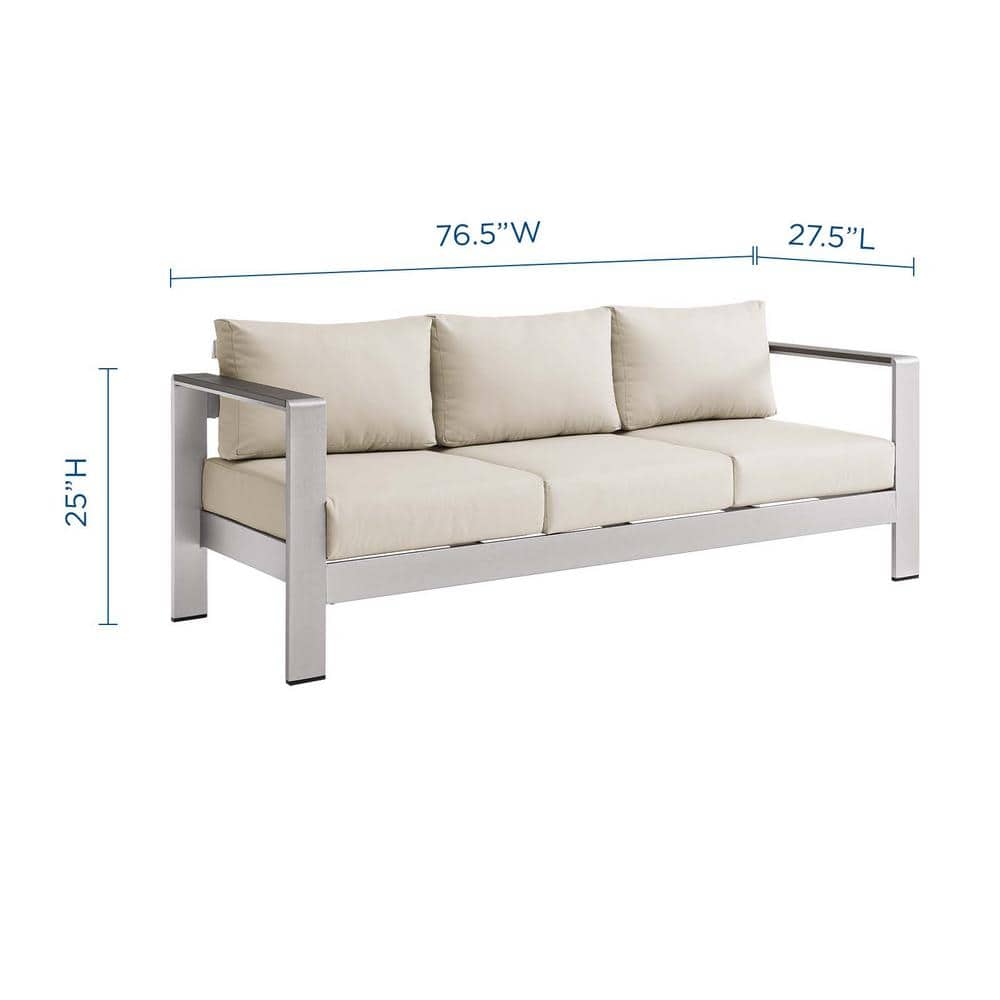 Modern Silver Beige Aluminum Outdoor Patio Sofa with Cushions