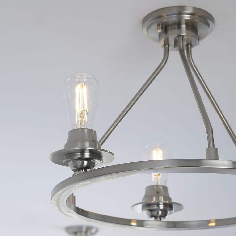 Brushed Nickel 3-Light Semi-Flush Mount with Glass Shades