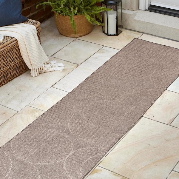 JONATHAN Y Nordby High-Low Geometric Arch Scandi Striped Taupe/Beige 2 ft. x 8 ft. Indoor/Outdoor Runner Rug
