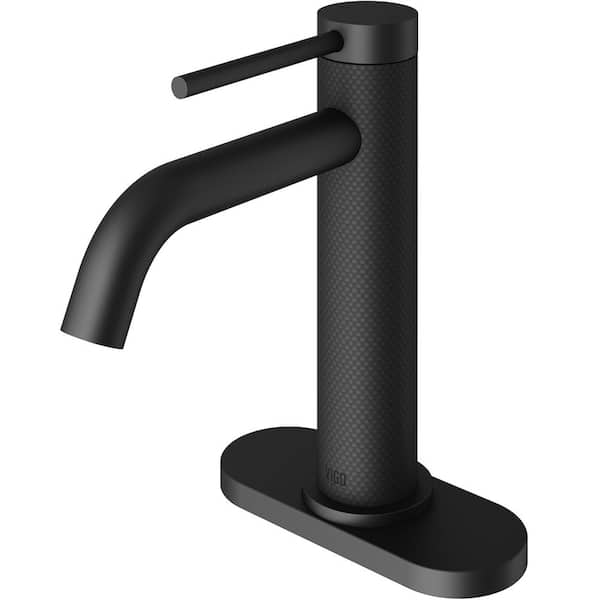 VIGO Madison Single Handle Single-Hole Bathroom Faucet Set with Deck Plate in Matte Black
