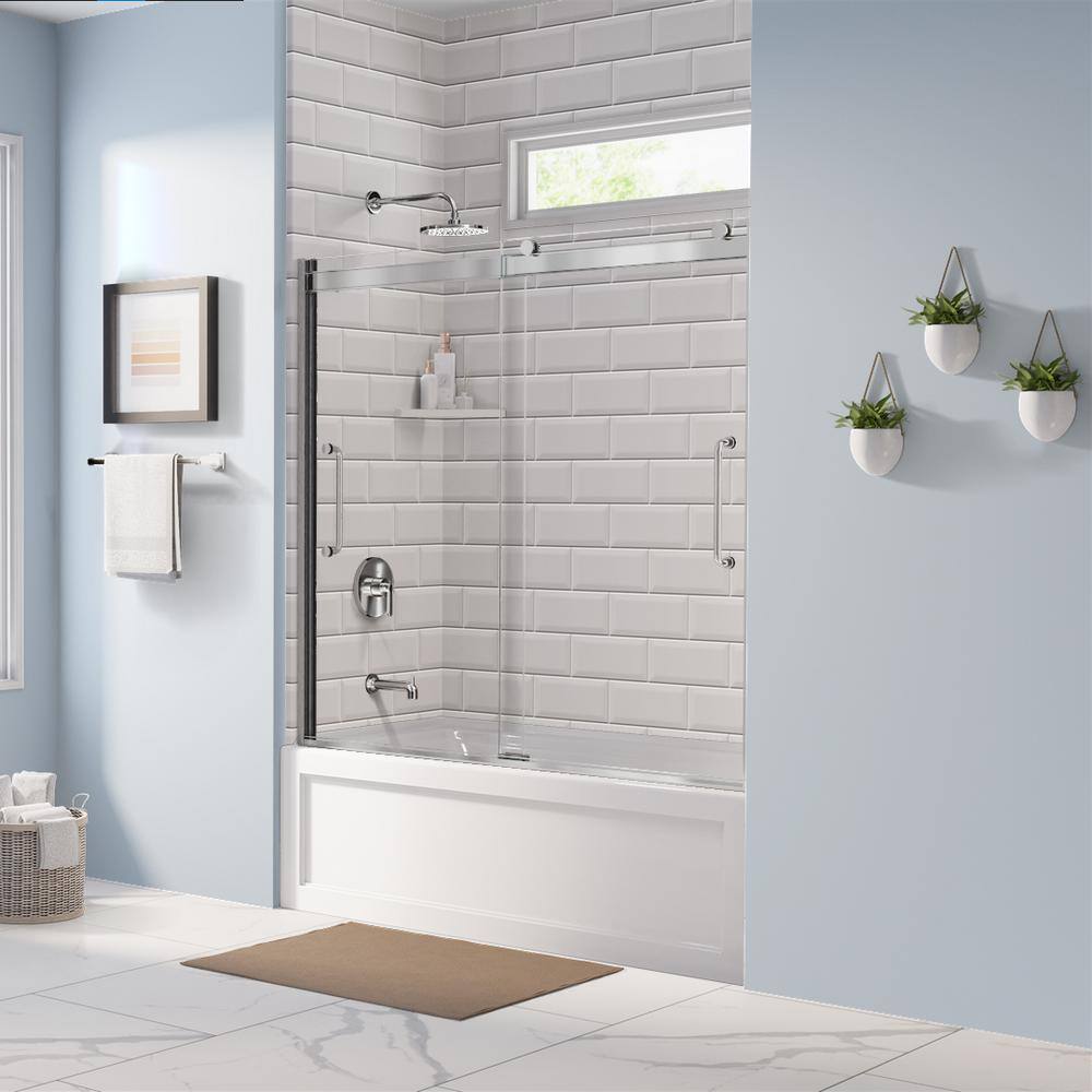 Arelo 60" Frameless Sliding Tub Door with Clear Glass and Chrome Finish
