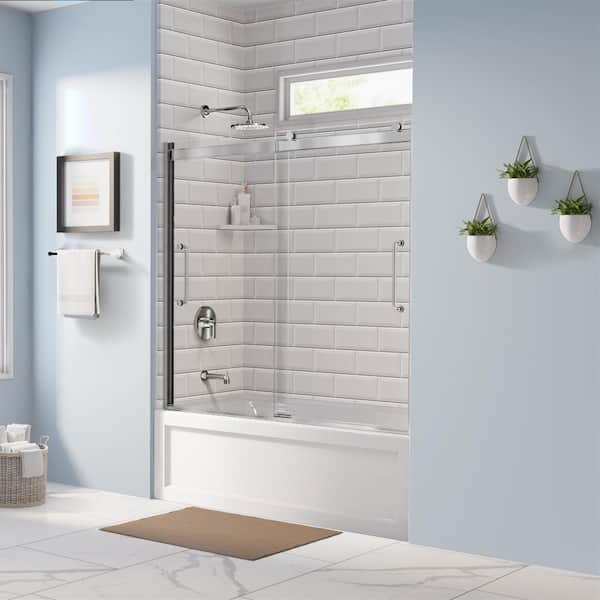 Basco Arelo 56 in. to 60 in. W Semi-Frameless Sliding Tub Door ...