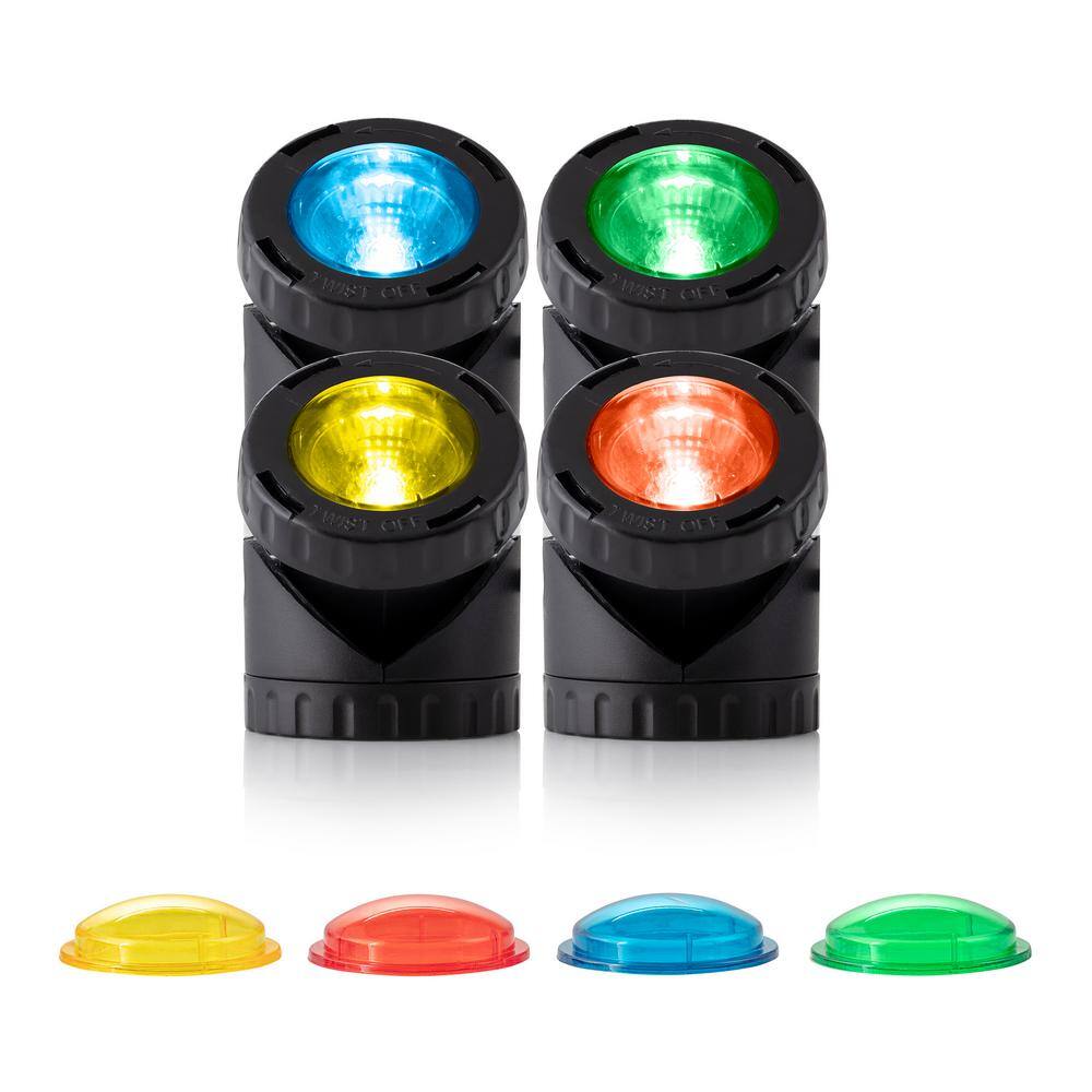Black Plastic Outdoor Corded Landscape Spotlight with Colored Lenses
