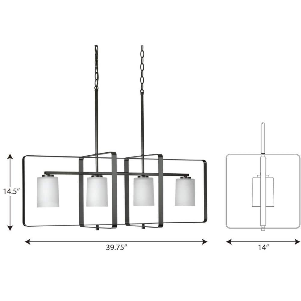 Matte Black and Etched Glass Four-Light Modern Farmhouse Chandelier