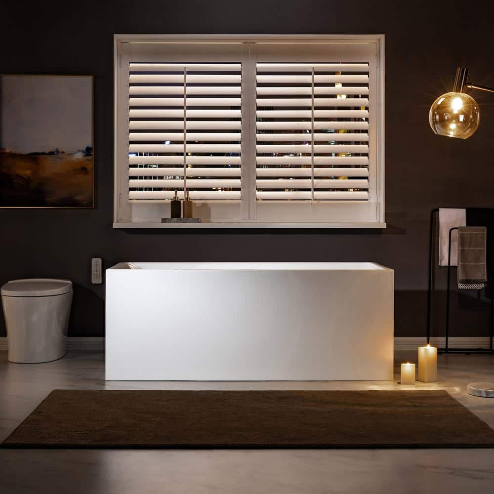 59'' White Acrylic Freestanding Rectangular Soaking Bathtub
