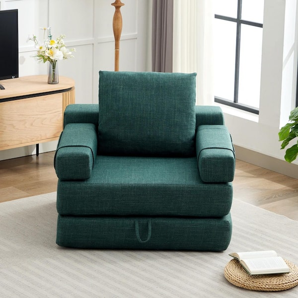 Modern Dark Green Convertible Accent Lounge Chair Sofa Chair with Detachable Armrest
