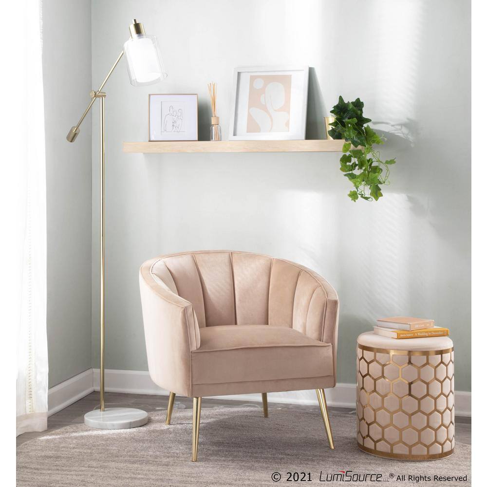 Champagne Velvet Barrel Accent Chair with Gold Metal Legs