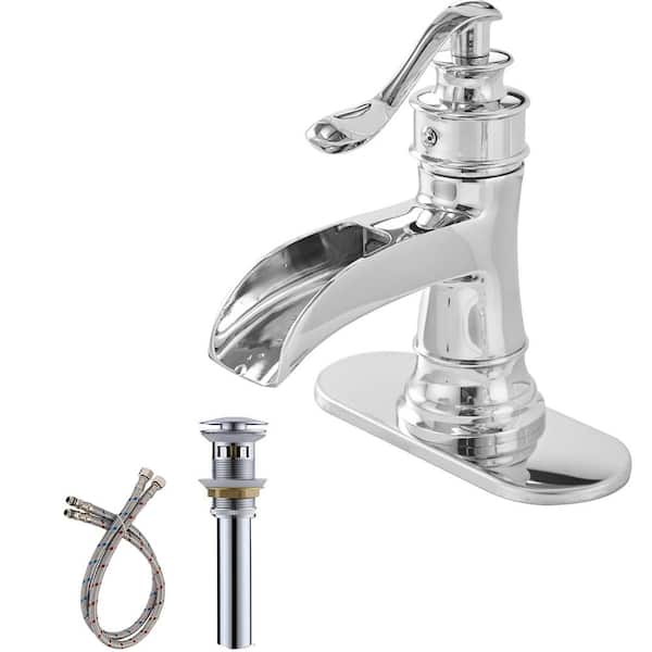 Boyel Living Waterfall Single Hole Single-Handle Low-Arc Bathroom Faucet With Pop-up Drain Assembly in Polished Chrome