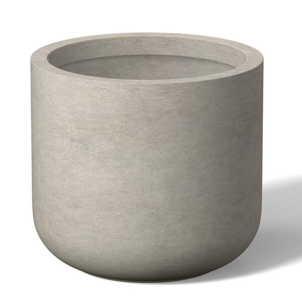 Sapcrete 14 in. Medium Light Gray (Enhanced Interior) Concrete Round Planter / Pot with Drainage Holes