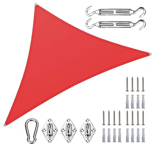 12 ft. x 12 ft. x 12 ft. Triangle Waterproof Shade Sail with Hardware Kit-Red
