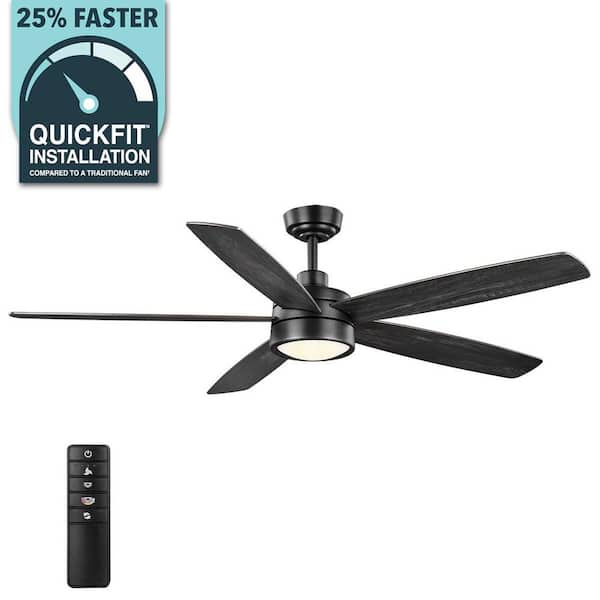 Driskol 60 in. White Color Changing LED Matte Black Smart Ceiling Fan with Light Kit and Remote Powered by Hubspace