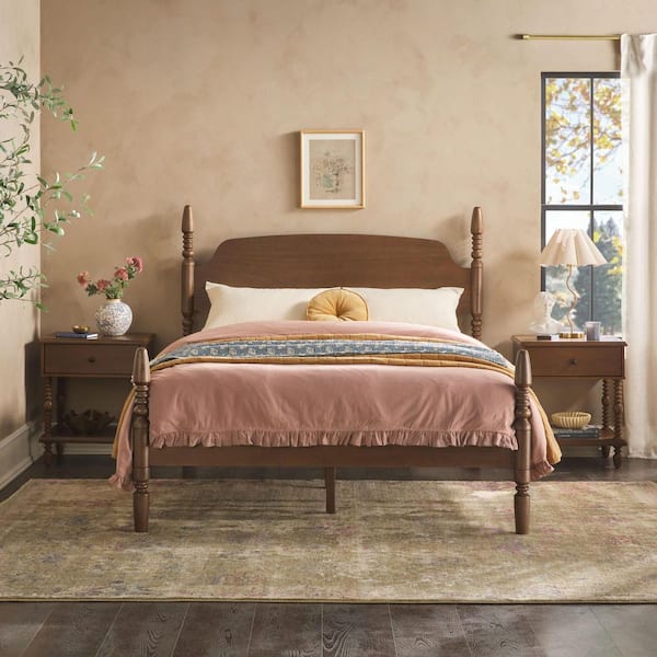 Modern Farmhouse Easy Assembly 3-Piece Dark Brown Solid Wood 1-drawer Nightstands and Queen Bed Bedroom Set