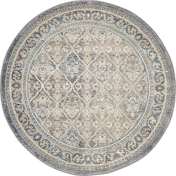 Unique Loom Salzburg Kasern Gray 4' 0 x 4' 0 Round Rug